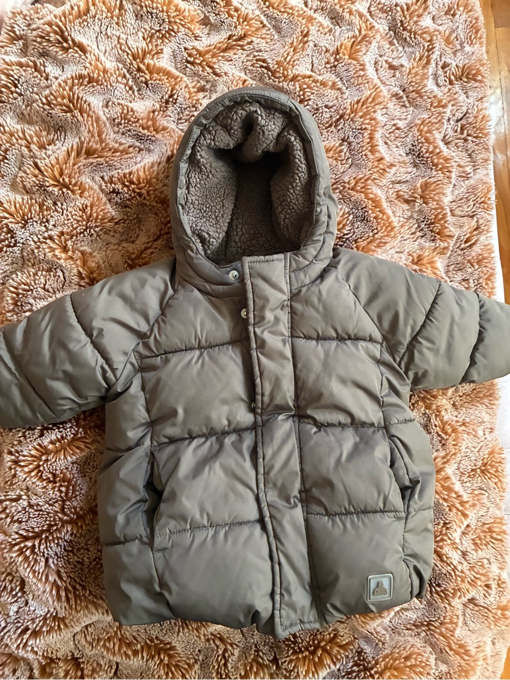 Great condition Gap Toddler heavyweight Quilted Hooded Puffer coat - Olive/brown